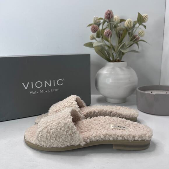 Vionic Demi Faux Natural Shearling Slip On Sandals H7706F1250 Women's US 5M NWB - Picture 1 of 9